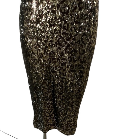 Milly Leopard Print Square Neck Spaghetti Strap Sequin Midi Shift Dress - Picture 6 of 9